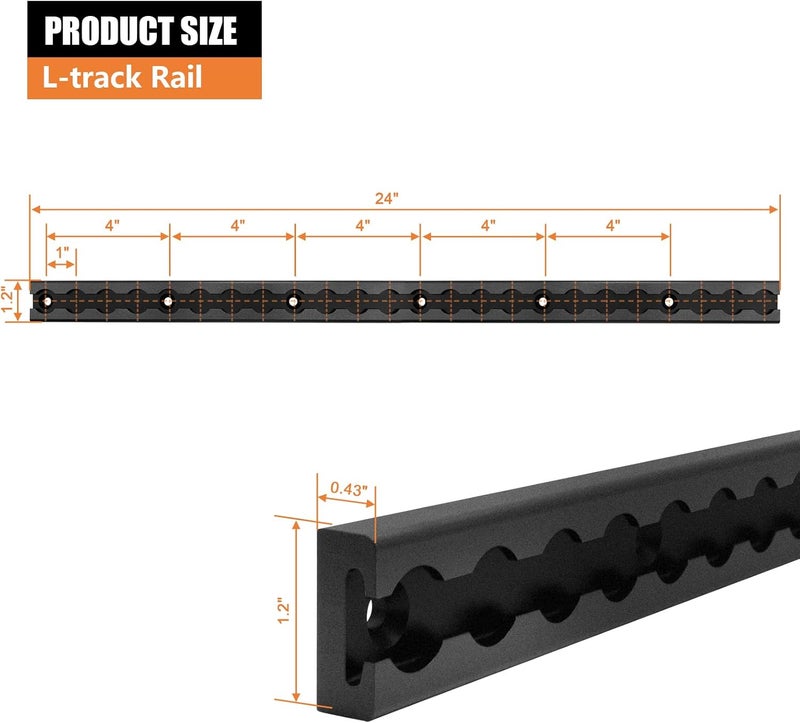 SALUINOKI 24" L-Track Rail Black 4 Pack, 2ft Aluminum Ltrack Rail for Truck and Trailer, Truck Bed Rail for Motorcycles, ATVs and Bikes - Image 2